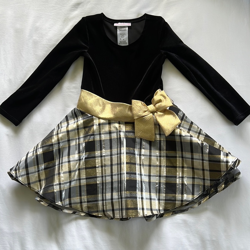 Black velvet dress with gold bow